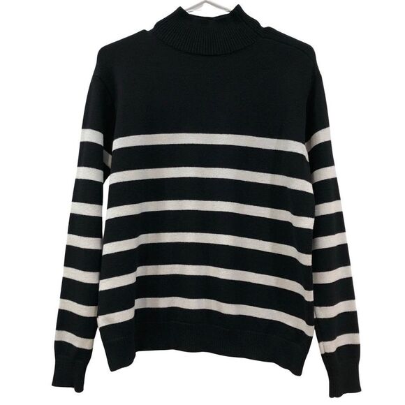 Sweater, Pullover Mock, Black/Ivory Tan, Size L - Picture 2 of 9